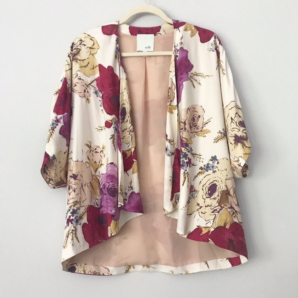 Anthro Odille Watercolor Floral Kimono in Sz S